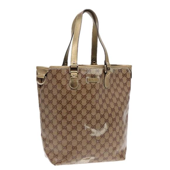 GUCCI GG Crystal Tote Bag Coated Canvas Beige Gold - Picture 1 of 12